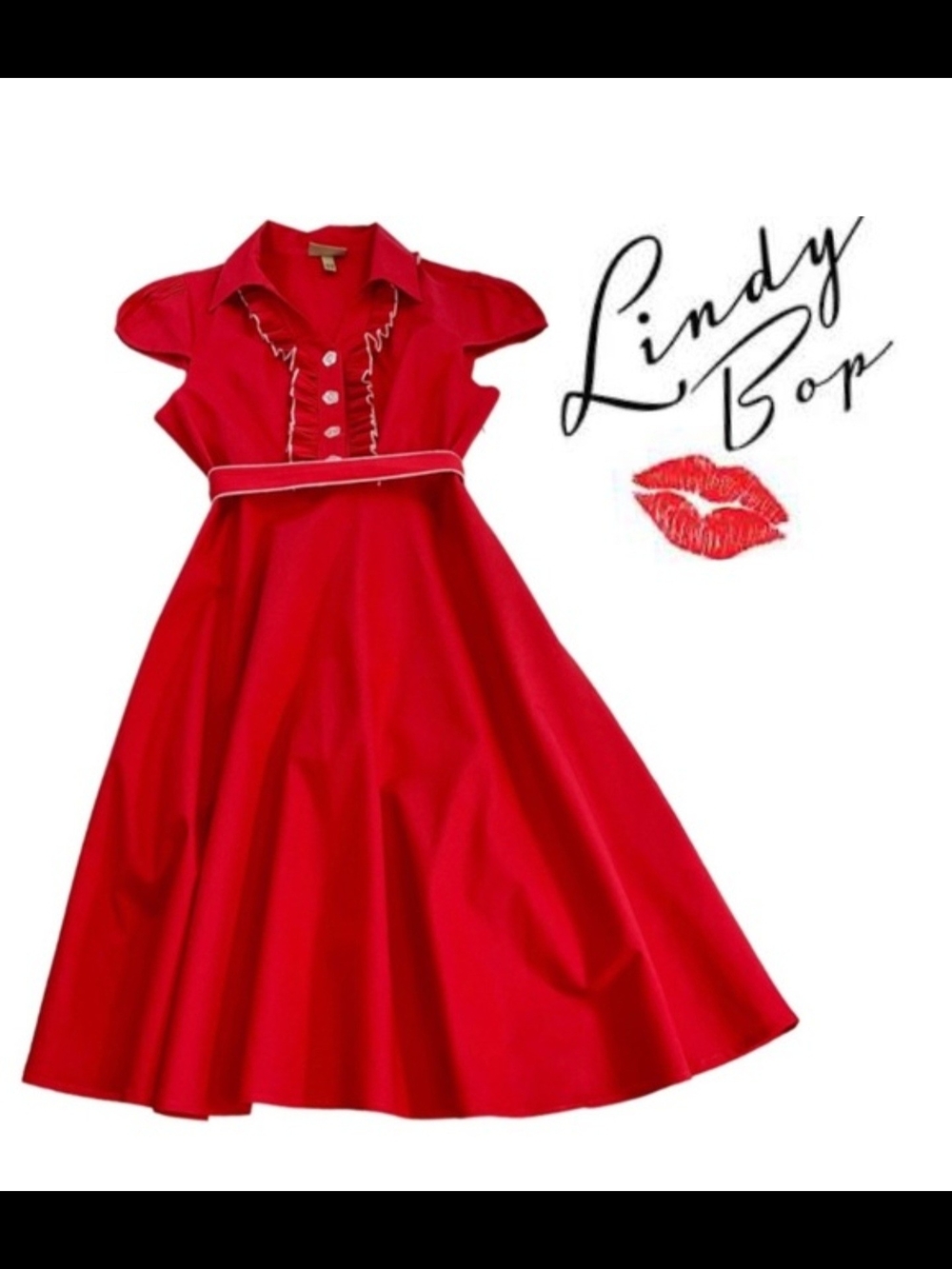 Lindy Bop Bright Red Cotton Blend Dress